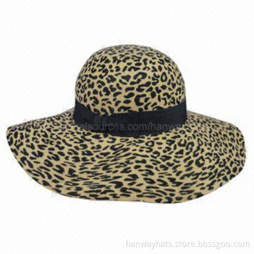 Fashion Animal Printed Wool Felt Cloche Hat or Floppy Hat with GG Band and Button Trim